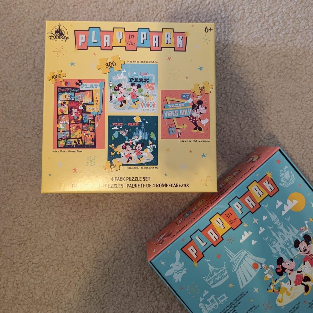 Disney Parks Mickey and Friends Play in the Park 4 Pack Puzzle Set New with Box